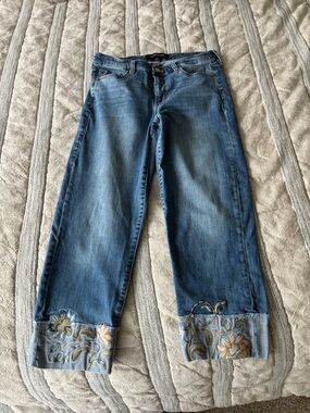 Liverpool Jeans Company Light Blue Cropped Jeans with Embroidered Cuffs